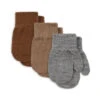 3 Pack Mitaines Filla - Grey Melange/beige/brown